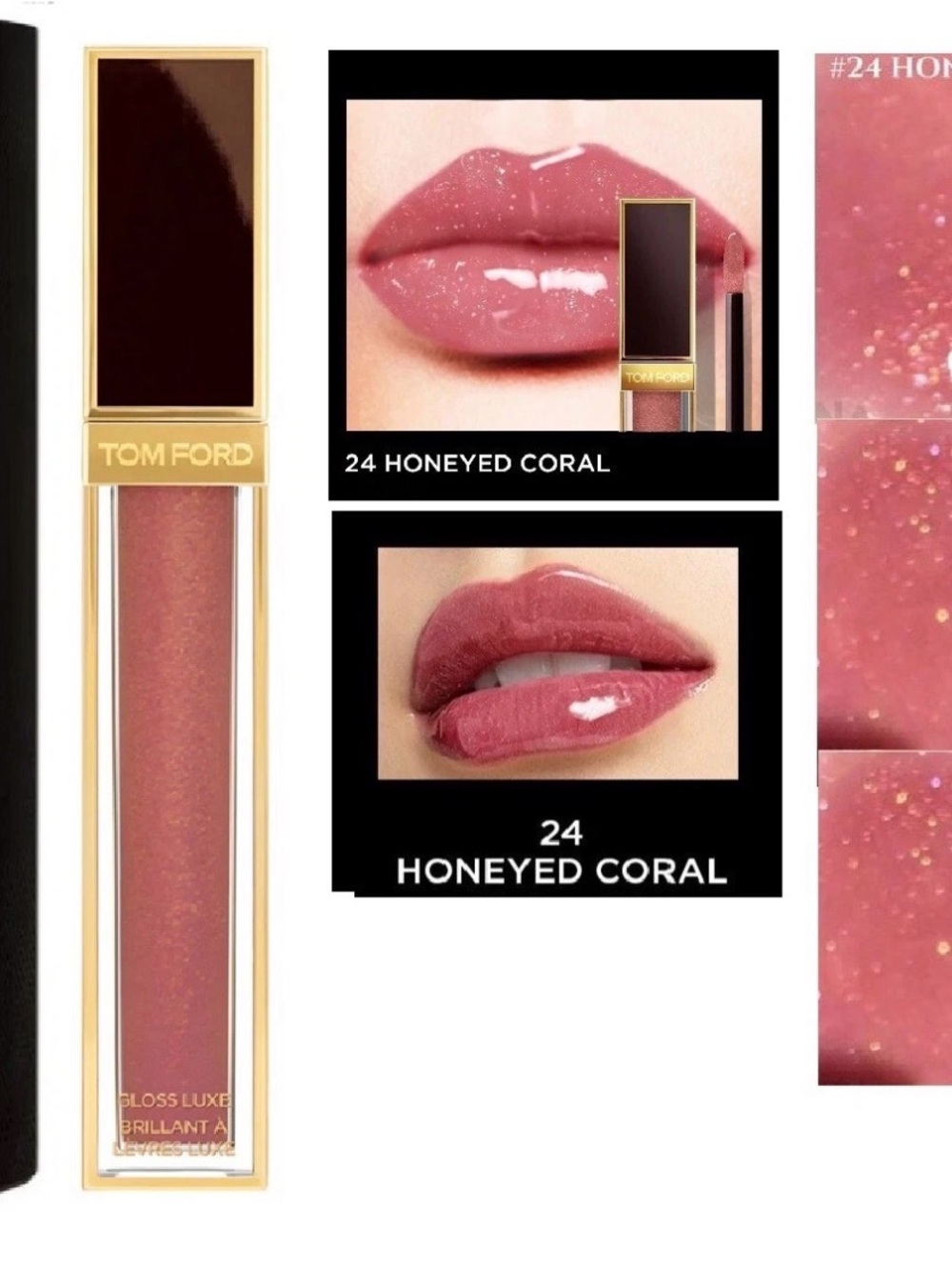 Tom Ford Lip Gloss 24 Honeyed Coral Luxury Gloss— Shimmery Rose Pink NIB - Picture 3 of 4